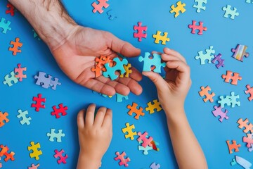A young boy with curly hair smiles while playing with colorful building blocks in his home playroom