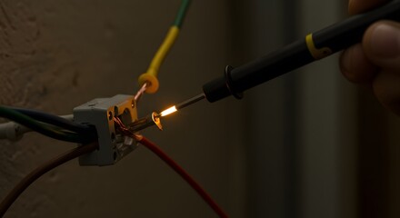 Electrician Working on Electrical Wiring Close Up Shot Showing Electrical Connections and Tools