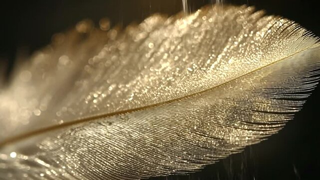 Close-up of a feather with glittering texture.