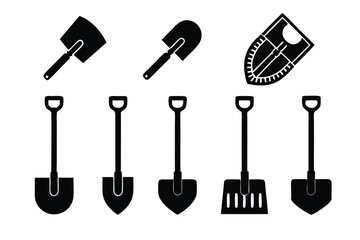 set of Shovel icon silhouette vector illustration