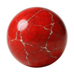 Visually striking red sphere object, polished to a high shine, featuring an exquisite network of fine white veins.