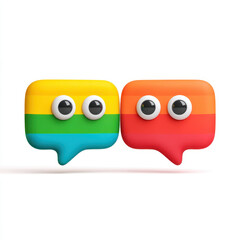 Fototapeta premium Colorful cartoon chat bubbles with eyes, representing communication and diversity, evoke sense of joy and inclusivity
