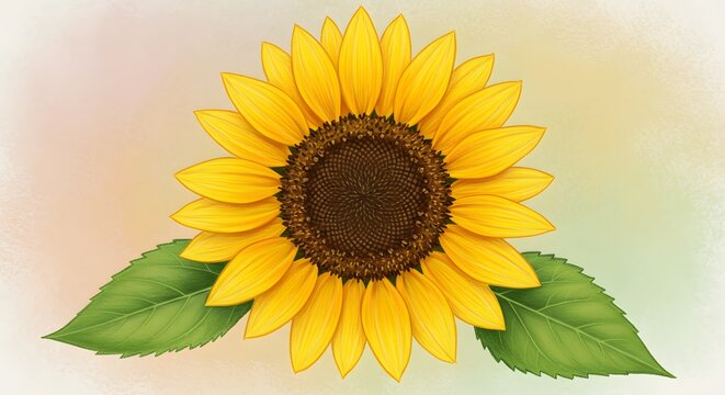 Bright sunflower illustration with detailed petals and leaves on soft background Generative AI