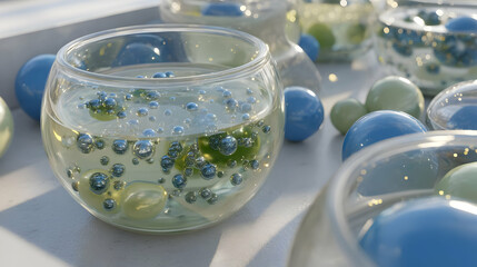 tower made from multi-textured digital liquids and crystal bubbles