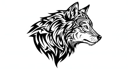 Fototapeta premium Artistic representation of a wolf head with intricate tribal design Generative AI