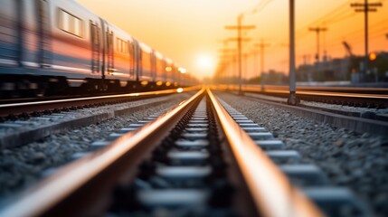 Obraz premium Train Tracks at Sunset
