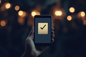 Fototapeta premium Smartphone displaying a checkmark