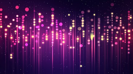 Abstract glowing vertical lines with dots, vibrant pink and gold colors, creating a dynamic and festive background