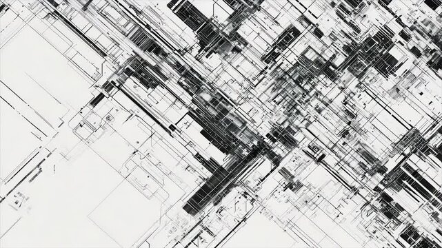 Abstract architectural design. Intricate network of lines and shapes.  Complex, layered patterns.  Geometric,  modern,  futuristic design