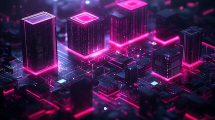 Futuristic glowing network data center abstract