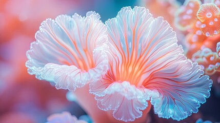 Delicate, coral-like organisms in a soft, pastel palette.