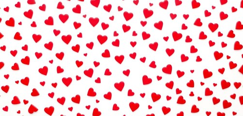 Sweet, tiny red hearts scattered on a pristine white background, forming a seamless Valentine's Day pattern, surface pattern, adorable