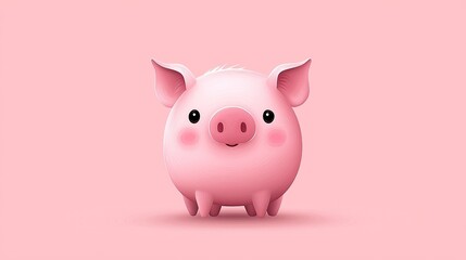 Cute Pink Cartoon Pig Illustration on Pink Background