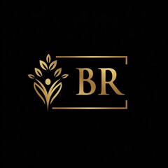"BR Luxury Nature Logo – Elegant Botanical Brand Identity in Gold"
