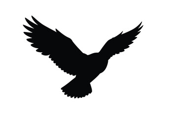 Obraz premium Flying owl silhouette. This image shows a black silhouette of an owl in flight with wings spread wide, symbolizing a majestic and mysterious nocturnal bird. Vector clipart illustration design.