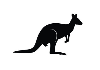 Kangaroo silhouette. This image shows a black silhouette of a kangaroo, iconic Australian marsupial known for its hopping movement and distinctive tail and pouch. Vector clipart illustration design.