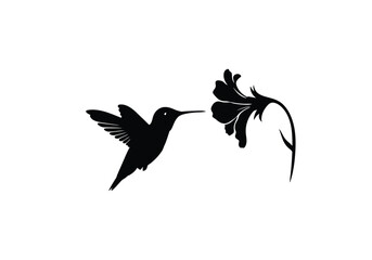Obraz premium Hummingbird flower silhouette. This image shows a hummingbird feeding from a flower, highlighting the delicate interaction between bird and bloom. Vector clipart illustration design.