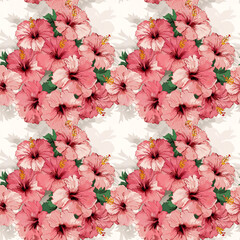 Seamless Pattern of Hibiscus Flowers for Wallpaper and Art Print