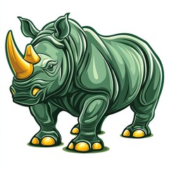 Fototapeta premium Green Rhinoceros with Gold Horn Illustration