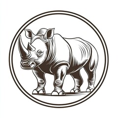 Fototapeta premium Detailed Engraving of a Rhinoceros in a Circular Frame