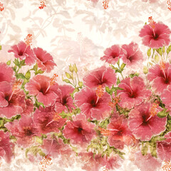 Seamless Pattern of Hibiscus Flowers for Wallpaper and Art Print