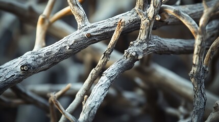 close up of dry tree twigs, abstract background and texture.