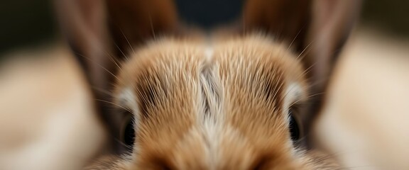 close up of a brown and white rabbit's face