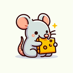 vector illustration of a mouse eating cheese