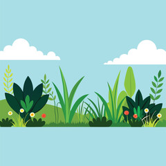 Obraz premium Meadow-silhouettes-with-grass--plants-on-plain 