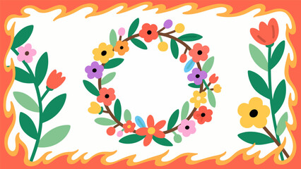 flame tree pattern, flower vector pattern surrounds the border.