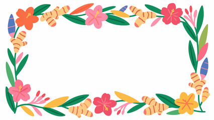 Fototapeta premium Ginger lotus flower pattern, flower vector pattern surrounds the border.