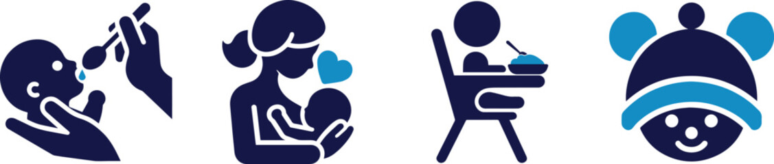 Child Care Icon Set Flat Solid Vector Baby and Parenting. child care, baby icon, parenting, baby bottle, diaper, pacifier, baby toy, baby safety, infant care, nursery icon, flat vector