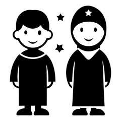 Minimalist Icons of Kids in Eid Clothes Design on Transparent PNG