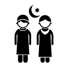 Children Wearing Traditional Eid Outfits Icon Set on Transparent Background