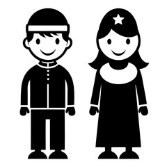 Children Wearing Traditional Eid Outfits Icon Set on Transparent Background