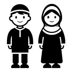 Children Wearing Traditional Eid Outfits Icon Set on Transparent Background