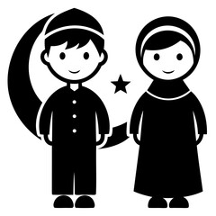 Different Style Eid Clothing Icons of Kids Isolated on Transparent Background