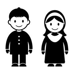 Black silhouette of a Simple different style, Children in Eid Clothes icon design on transparent background