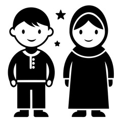 Different Style Eid Clothing Icons of Kids Isolated on Transparent Background