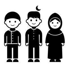 Different Style Eid Clothing Icons of Kids Isolated on Transparent Background