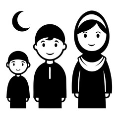 Simple Children in Eid Clothes Icon Design on Transparent Background