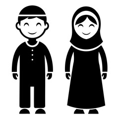 Simple Children in Eid Clothes Icon Design on Transparent Background