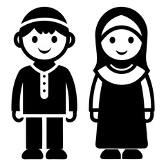 Simple Children in Eid Clothes Icon Design on Transparent Background