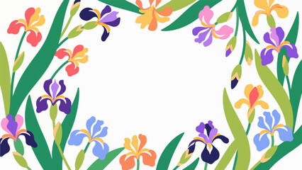 iris pattern, flower vector pattern surrounds the border.