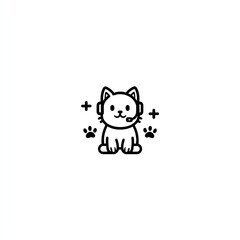 Cute cartoon cat wearing headphones, a simple line art design.
