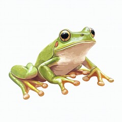 Obraz premium Green Frog Closeup Illustration on White Background