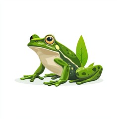 Obraz premium Green Frog with Bulging Eyes Sitting on White Background