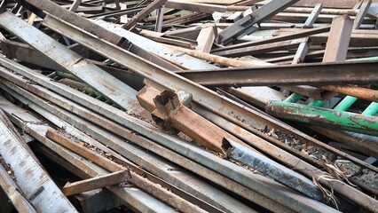 Scrap metal from building construction. Development concept for environmental conservation.