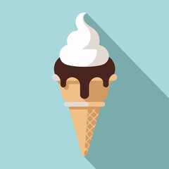 Delicious Chocolate Drizzled Ice Cream Cone - Flat Vector Illustration
