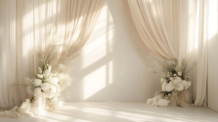 Elegant backdrop, soft light, white flowers